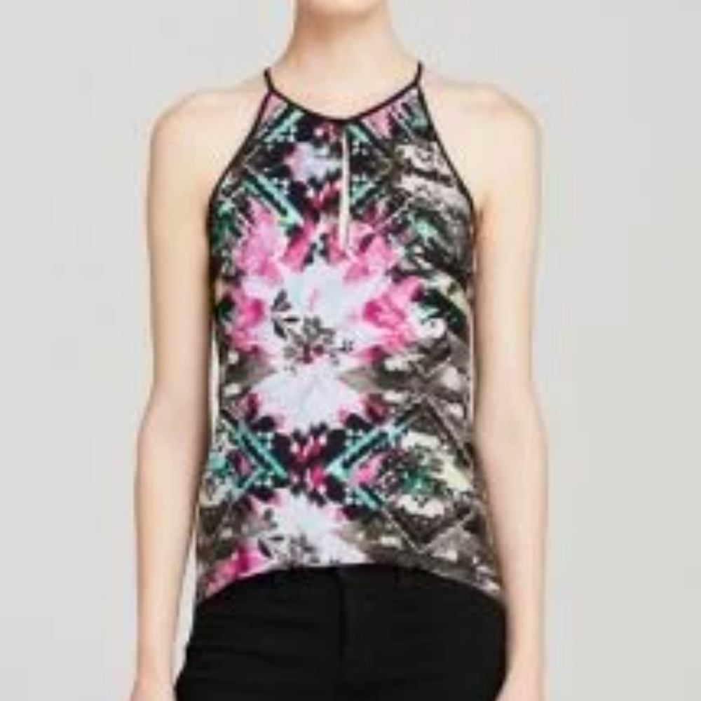 NWT Parker 100% Silk halter tank top featuring a colorful  abstract Size Small